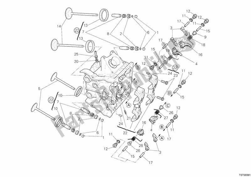 All parts for the Horizontal Cylinder Head of the Ducati Multistrada 1200 USA 2010